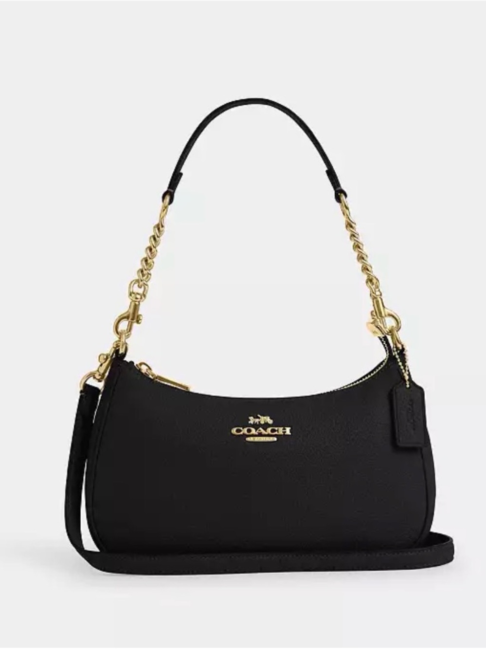 Coach Teri  Black Pebbled Leather Shoulder Bag with Gold Hardware